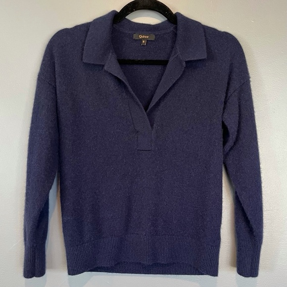 Quince Mongolian Cashmere Polo Sweater in True Navy - Picture 5 of 9